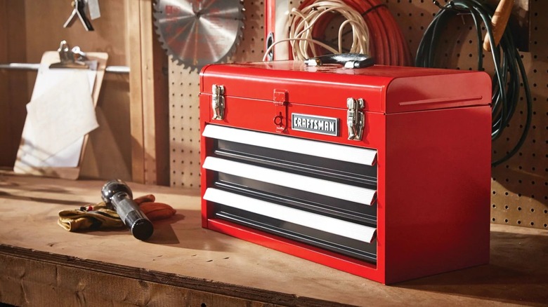 Craftsman 3-Drawer Steel Tool Box on wood worktop