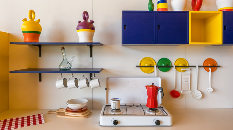 A colorful kitschy kitchen counter