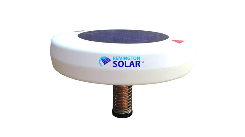 A solar-paneled pool purifier floating in a swimming pool