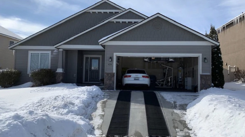 Heat Trak mats on snowy driveway