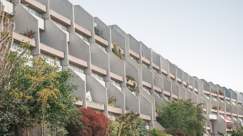 Facade of Brutalist apartment buildings