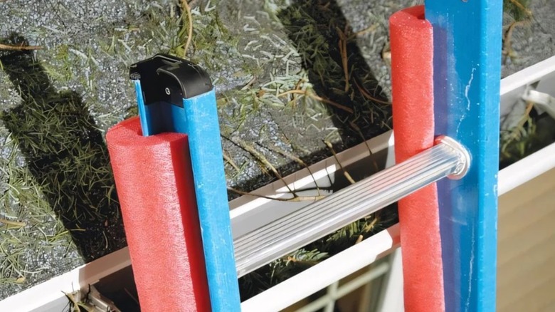 Ladder with pool noodles on one side