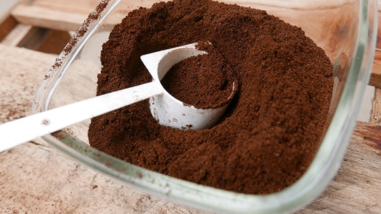 Coffee grounds in a container