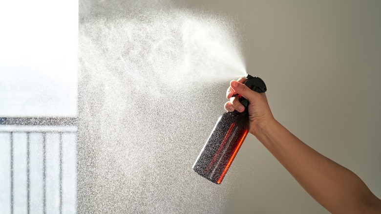 A hand spraying an air freshener.
