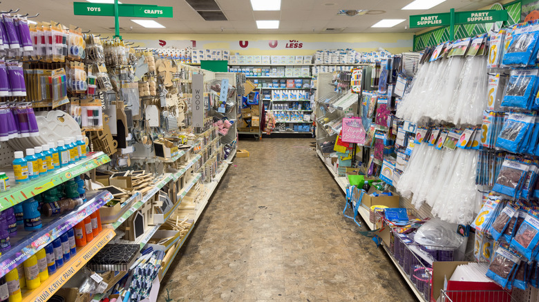 The craft aisle in a Dollar Tree store.