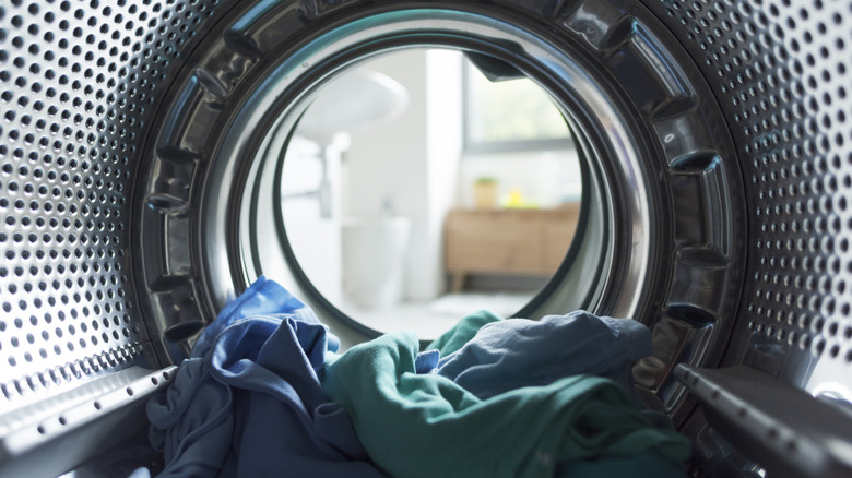 The inside of a washer looking out