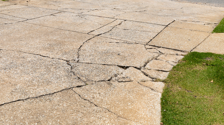 Cracked concrete driveway
