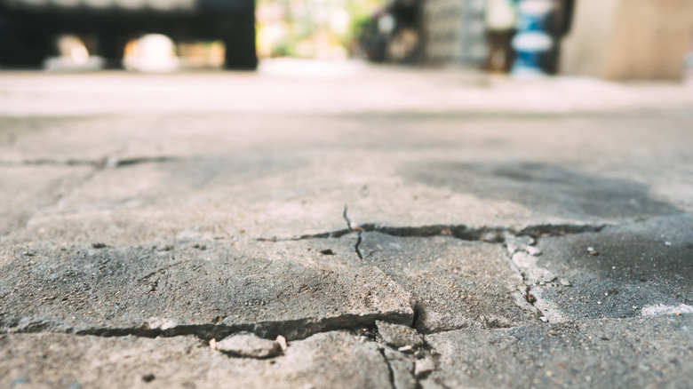 Cracked residential driveway