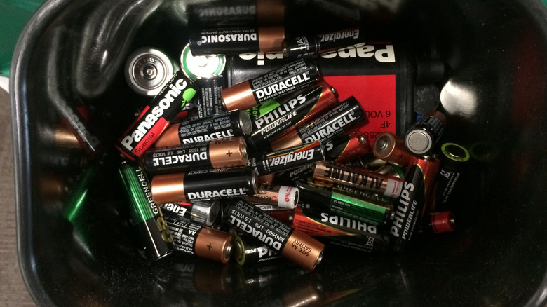 Batteries inside a battery recycling box