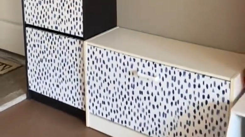 Shoe cabinets with wallpaper fronts