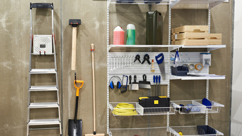 Tools in a shed stored at an easily-accessible height