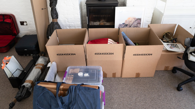 Four boxes in a living room