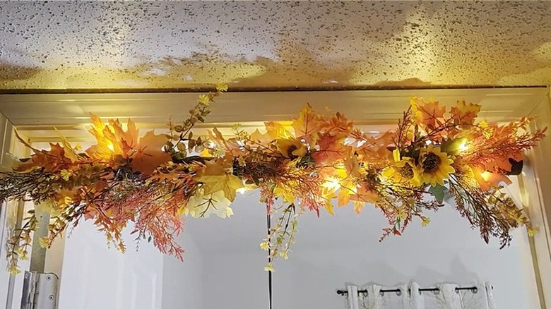 A fall-themed DIY garland window topper