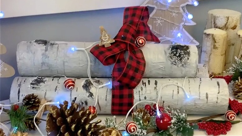 A DIY project using pool noodles as fake birch logs