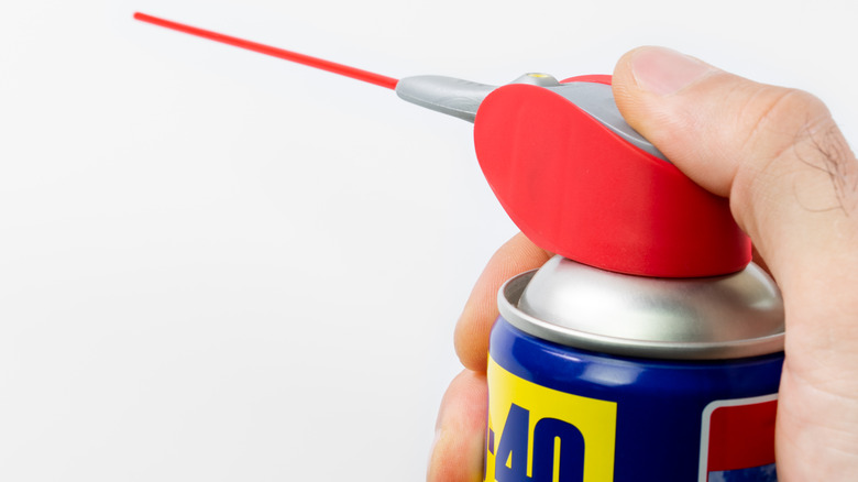 Someone spraying WD-40 