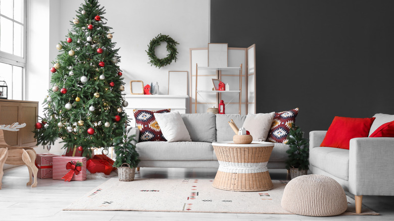 Living room decorated for Christmas