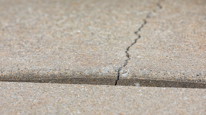 Concrete driveway with a crack in it