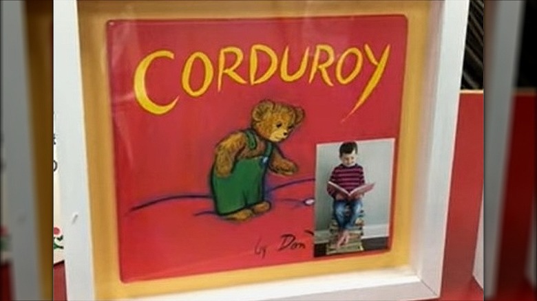 "Corduroy" book in a shadowbox frame