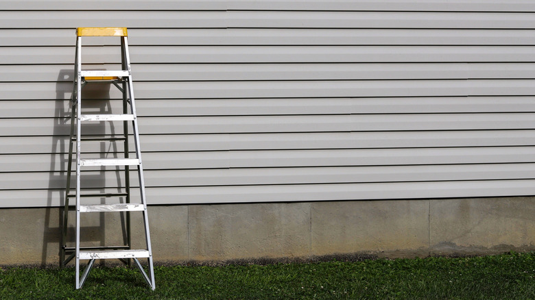 Ladder against side of house