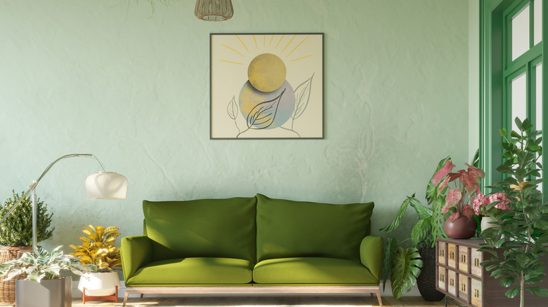 A room with varied green shades throughout