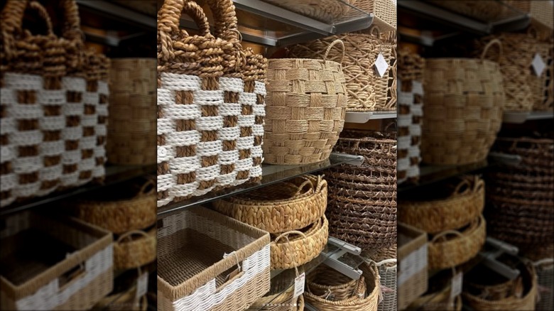 shelves of baskets in store