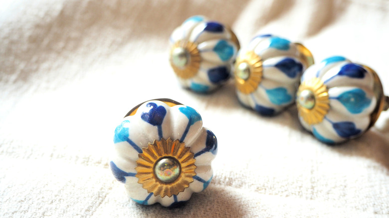 blue and white ceramic cabinet knobs