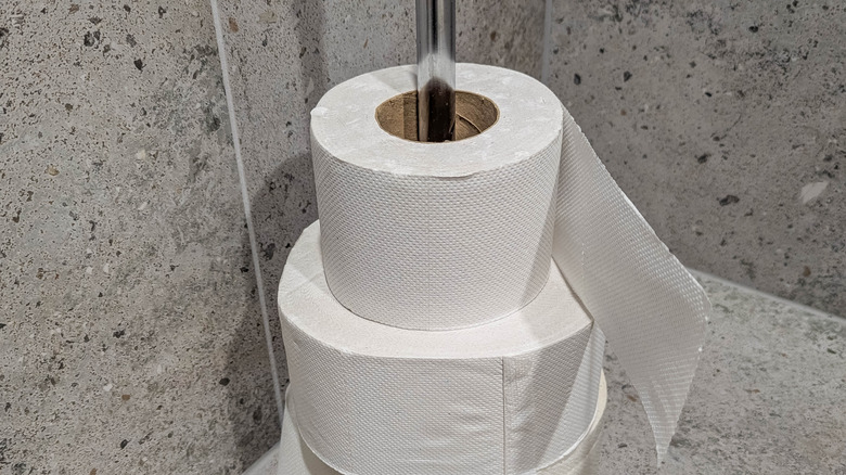 extra large toilet paper on a vertical holder