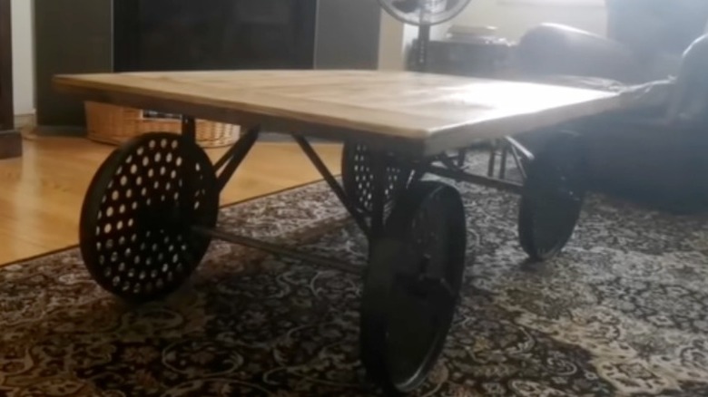 Coffee table from upcycled wagon parts