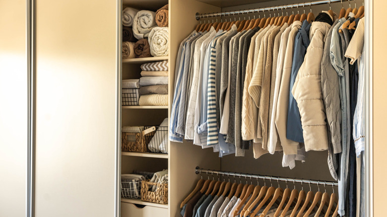 An closet with an organization.
