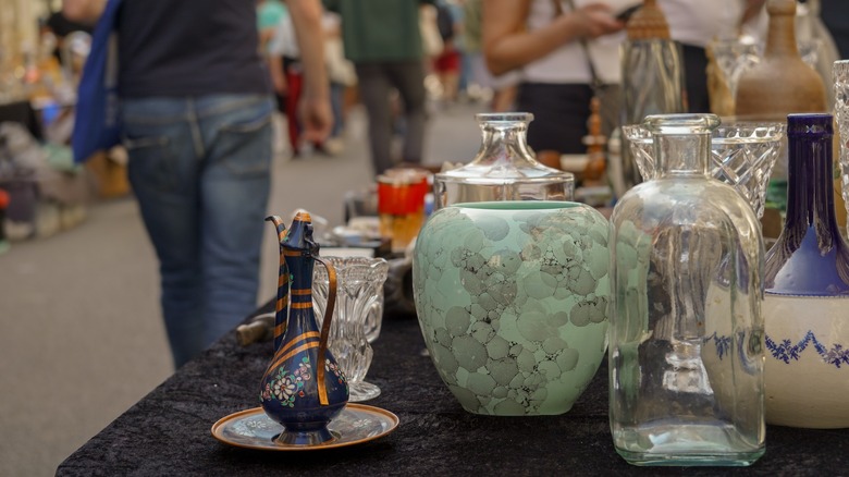 Glassware on a table at a thrift market