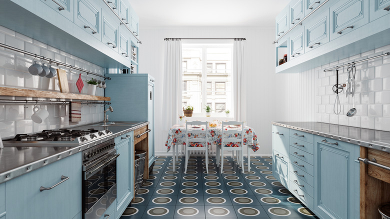 Retro bright blue kitchen