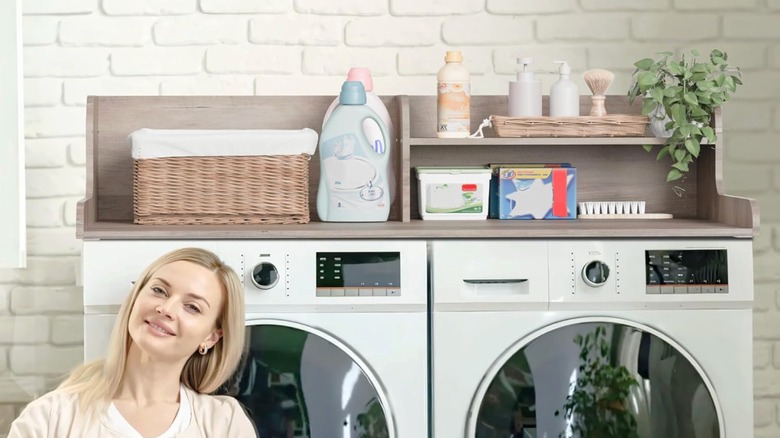 Rural oak washer and dryer countertop.