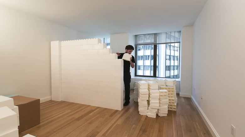 A wall of white plastic blocks.
