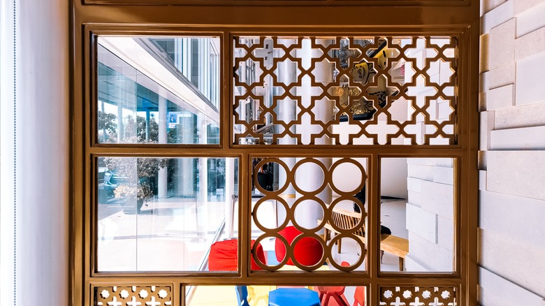 A close up shot of a wooden partition.