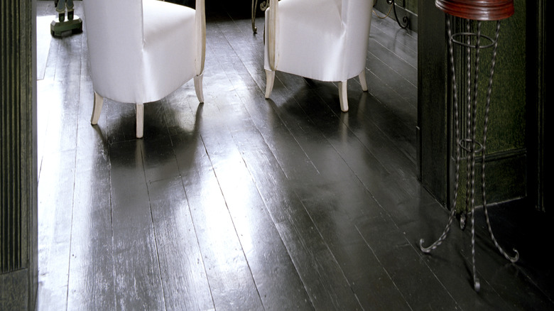 Living room with dark wood floors