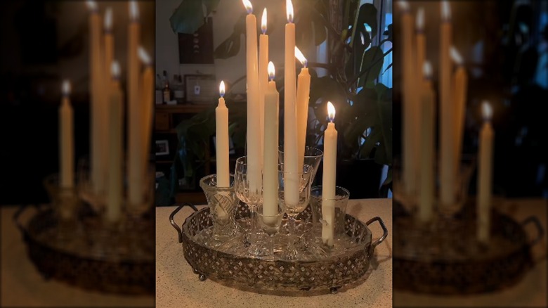 Crystal glass pieces fashioned into a candle tray