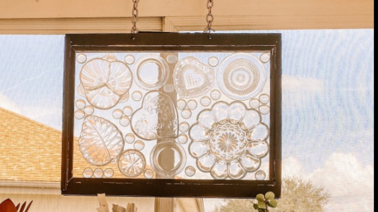 Clear glass suncatcher made using glass dishware