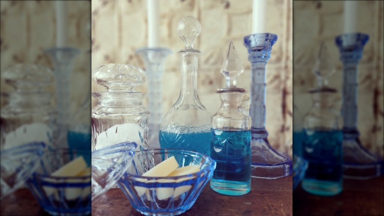 Glass containers with bathroom items