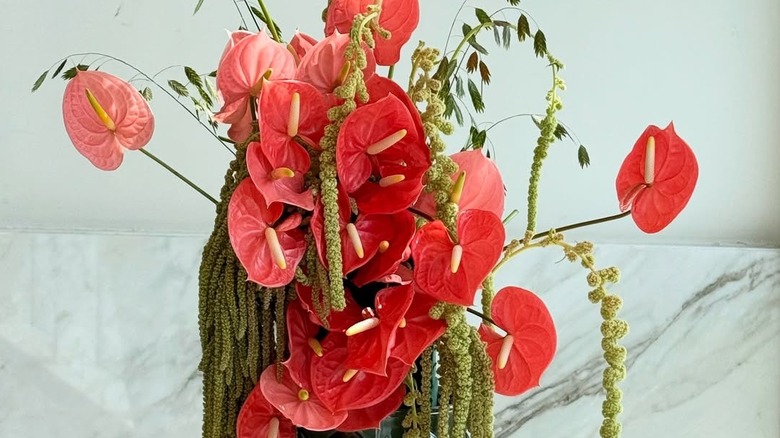 A unique bouquet of colorful flowers.