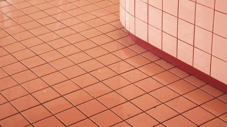 A retro pink square tile floor.