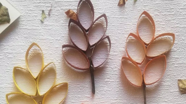 Fall leaf cut outs made of toilet paper rolls