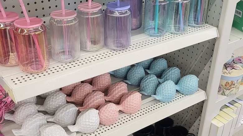 Dollar Tree's Ceramic Bird Decor Sculptures on a shelf