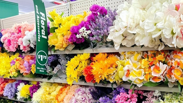 Close up of Dollar Tree's artificial flower section