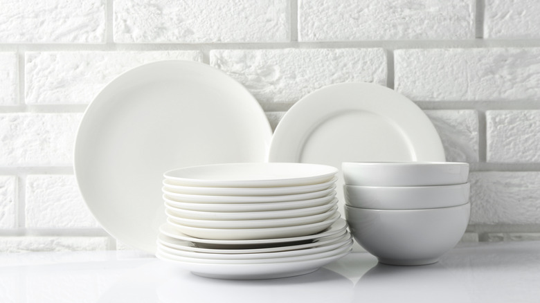White dishes stacked together