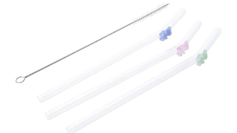 Glass straws with colorful, dimensional bears on them