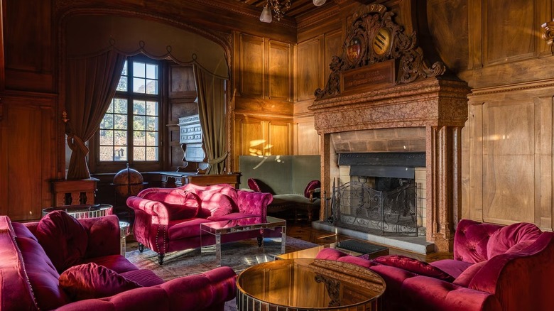Opulent living room in Airbnb Castle in Montreux, Switzerland