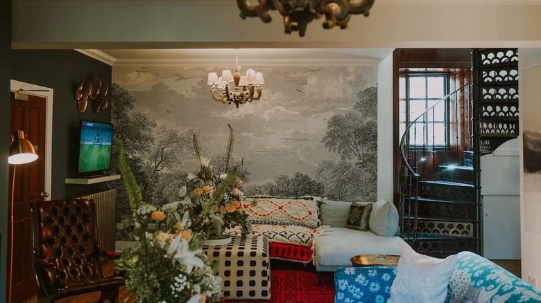 Decorated living room of Airbnb in Seaside Estate in Portpatrick, United Kingdom