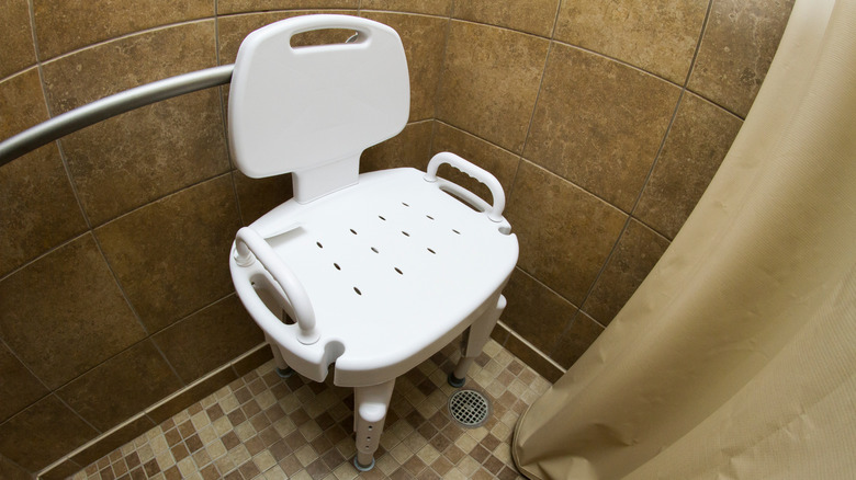 A shower seat in the shower