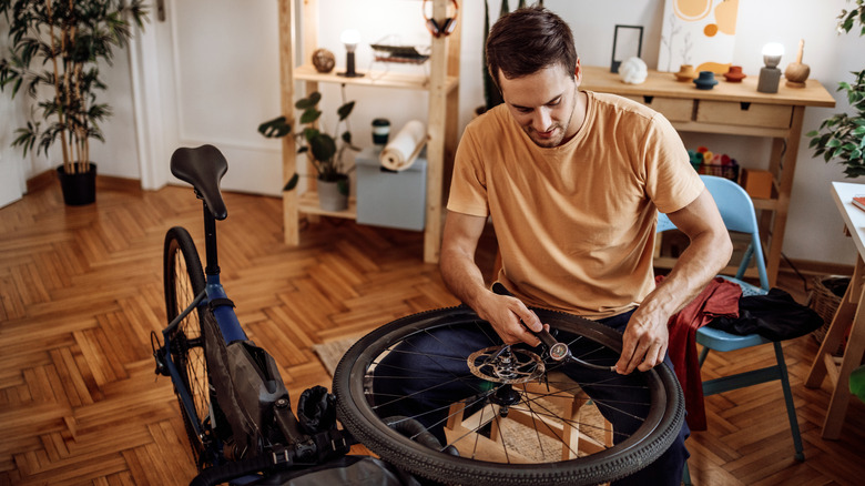 Man working on a bicycle