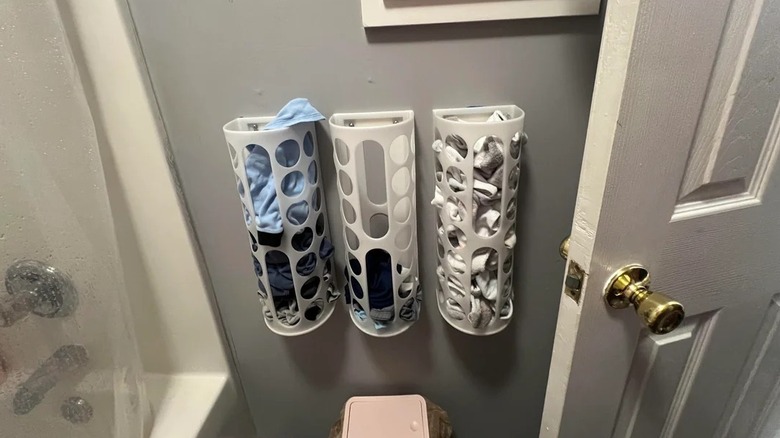 VARIERA plastic bag dispensers being used to socks and underwear